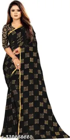 Chiffon Printed Saree for Women (Black, 6.1 m)