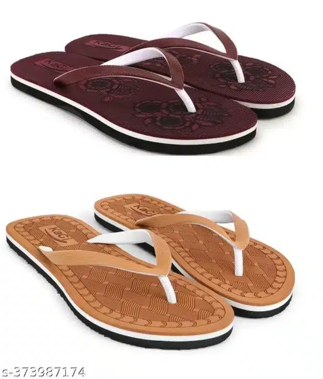 Slippers for Women (Tan & Brown, 4) (Pack of 2)