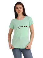 Round Neck Printed T-Shirt for Women (Green, S)