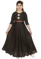 Solid Long Gown for Girls (Black, 3-4 Years)