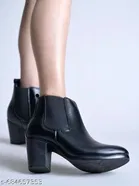 Shoetopia Synthetic Heeled Boots Black 