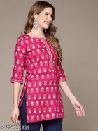 Rayon Printed Short Kurti for Women, Pink 
