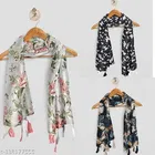Chiffon Printed Scarves for Women, Multicolor, Pack of 3