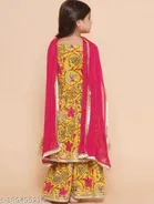 Rayon Printed Kurti with Dupatta & Sharara for Girls 