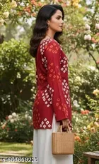 Rayon Striped Short Kurti for Women, Maroon 