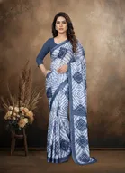 Art Silk Printed Saree for Women, Blue 