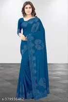 Georgette Saree for Women, Teal 
