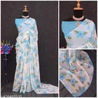 Georgette Printed Saree for Women, Sky Blue 