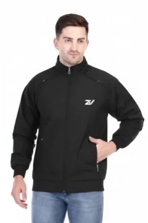 Turtle Neck Solid Zipper Jacket for Men, Black (XL)