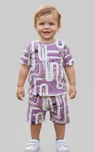 Cotton Blend Geometric Clothing Set for Boys, Purple 