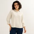 Women's Crinkled Button-Up Shirt, S 