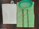 Cotton Solid Kurta Set for Men, White & Green 