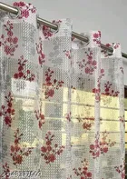 Sheer Floral Branches Printed Red Window Curtain 5ft Pack of 1