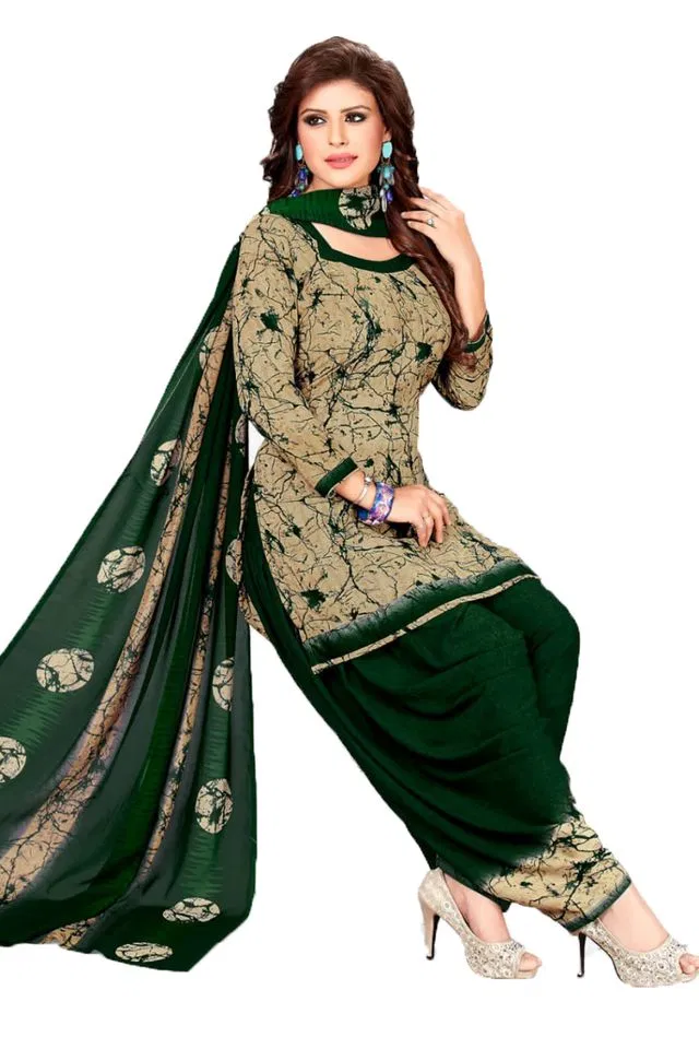Yashika Unstitched Crepe Salwar Suit Material (Green) (Y-238)