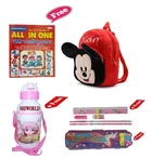 Combo of Kids Cartoon Bag Backpack, All In One Book, Water Bottle & Gift Set Geometry Set 