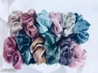 Chine Fabric Scrunchies for Women, Pack of 12 