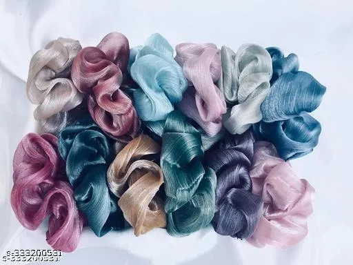 Chine Fabric Scrunchies for Women, Pack of 12 (Multicolor)