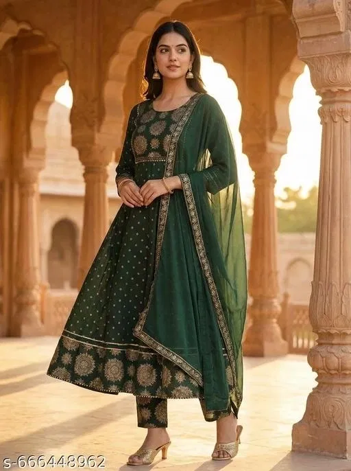 Rayon embroidered Kurta Set for Women ( Green,XL )