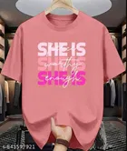 Cotton Blend Printed T-shirt for Women, Pink 