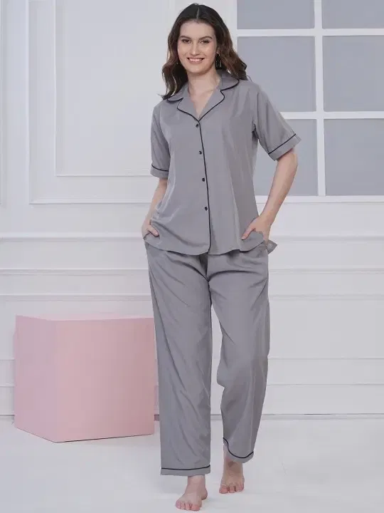 Satin Nightsuit for Women (Grey, XXXL)