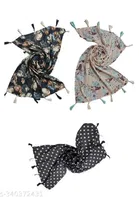 Chiffon Printed Scarves for Women, Black, Pack of 3