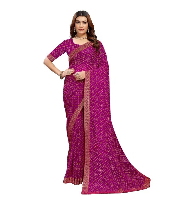 Georgette Printed Saree for Women (Pink, 6.3 m)