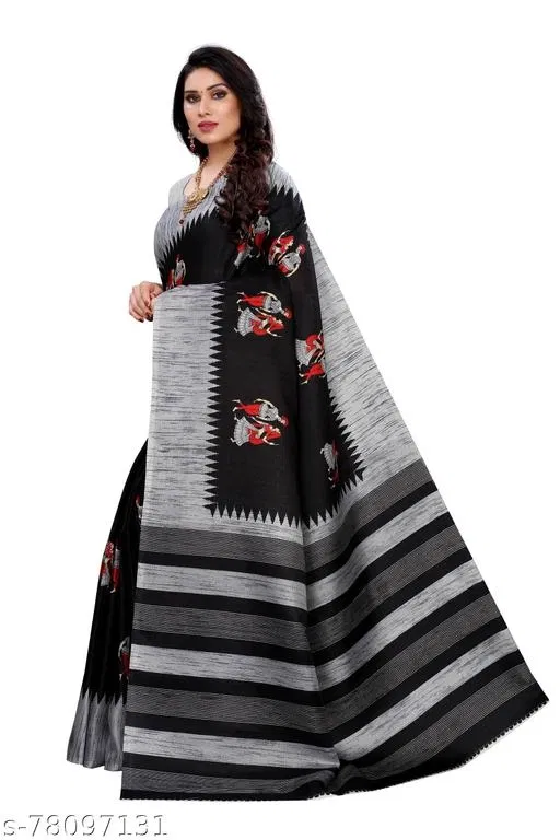 Silk Printed Saree for Women, Black (6.3 m)