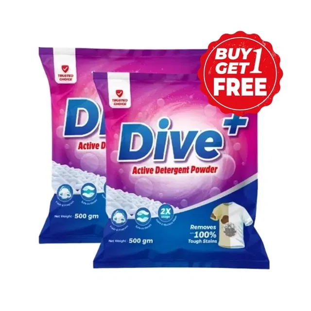 डाइव+ एक्टिव डिटर्जेंट पाउडर 2X500 g (बय 1 गेट 1 फ्री)