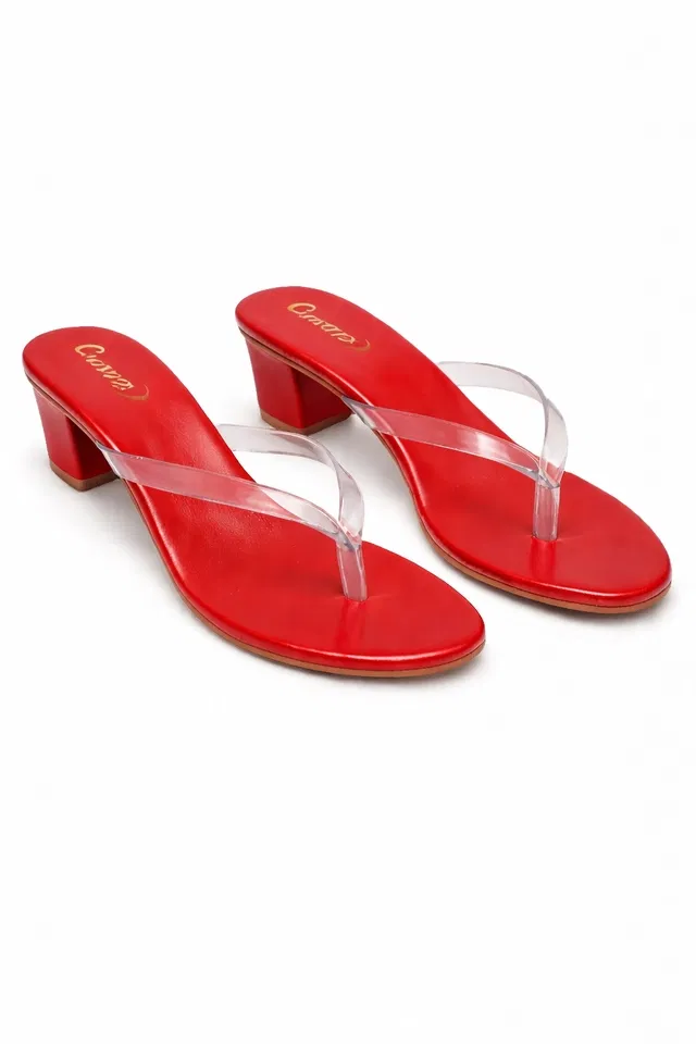 Solid Block Sandals for Women (Red, 7)