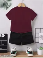 Cotton Blend Printed Clothing Set for Boys, Maroon 