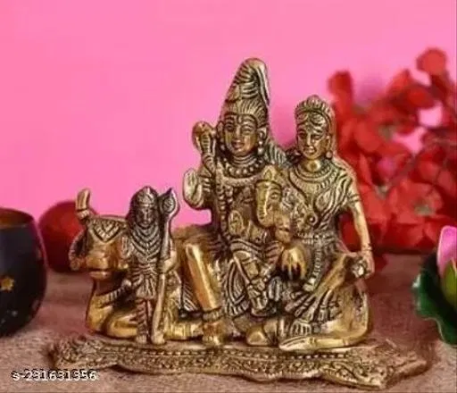 Shiva Parvati Family Idol (Yellow)