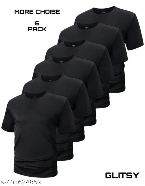 Poly Blend T-shirt for Men, Black, Pack of 6 (L)