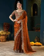 Bollywood Satin Embroidered Saree for Women 