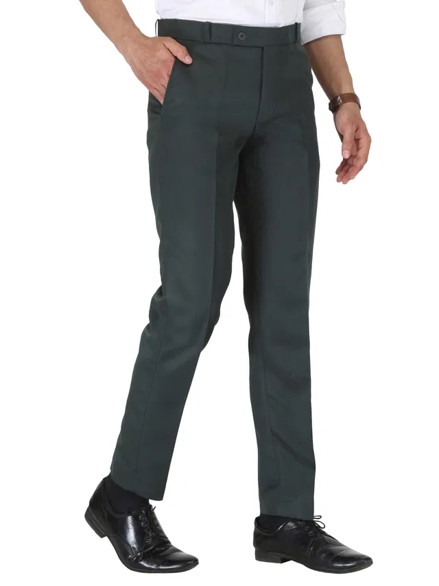 Slim Fit Solid Formal Trouser for Men (Bottle Green, 34)