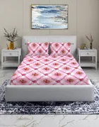 Arch Fab Pink Square Flower Double Bedsheet 88X90 Inch