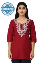 Ambi Design Cotton Embroidery Short Kurti For Women Size (Maroon) (M)