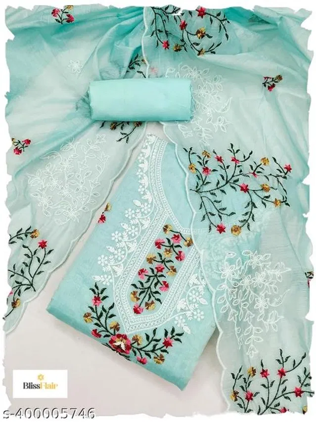 Embroidered Unstitched Suit for Women (Sea Green, 2.25 m)