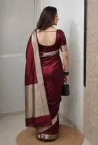 Banarasi Maroon Art Silk Woven Saree for Women