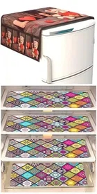 Knit Printed Fridge 4 Pcs Mat with Top Cover 