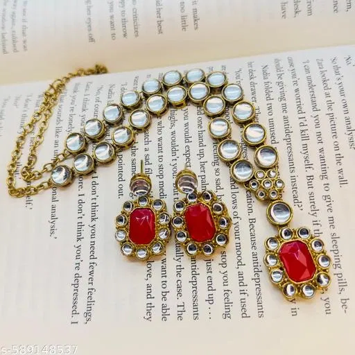 Handicraft Premium Quality Kundan Jewellery Set for Women, Red