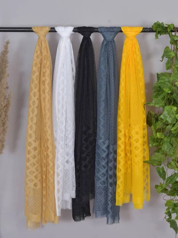Net Solid Dupatta for Women (Multicolor, Pack of 5)
