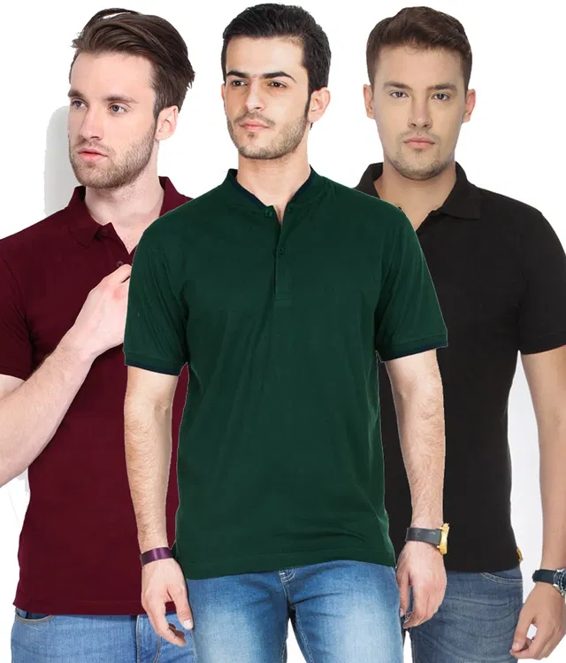 Solid Polo T-shirt for Men, Pack of 4 (Multicolor, M)
