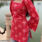 Rayon Printed Short Kurti for Women, Red 