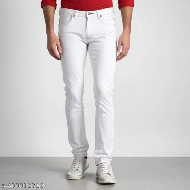Denim Slim Fit Jeans for Men (White, 32)