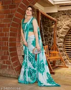 Georgette Printed Saree for Women, Teal 