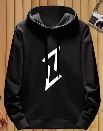 Arrow Printed Fleece Hoodie for Men (Black, L)