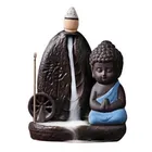 Polyresin Meditating Monk Buddha Backflow Smoke Incense Burner with 5 Cones (Assorted)