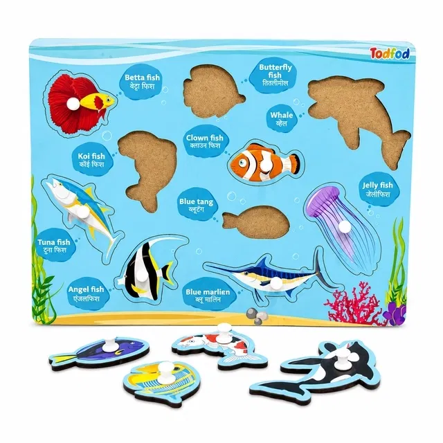 TodFod Wooden Fish Identify Puzzle with Knobs