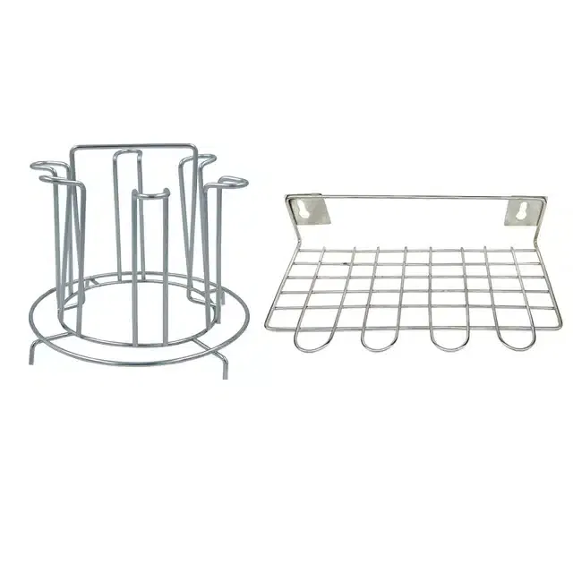 Stainless Steel Glass Stand & Utensil Holder (Set of 2, Silver)