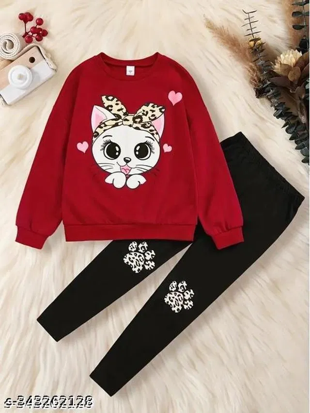 Cotton Blend Clothing Set for Girls (Multicolor, 5-6 Years)